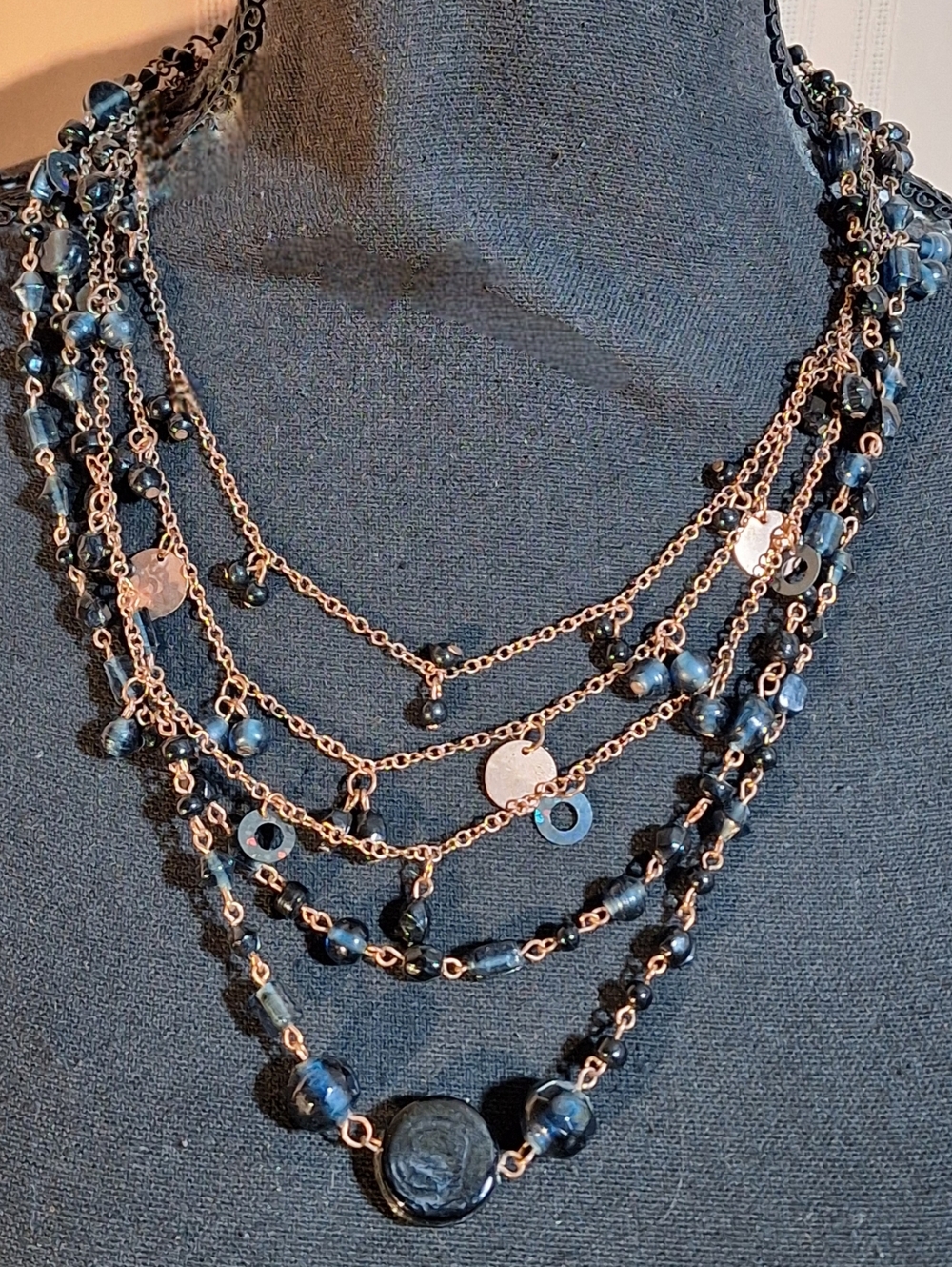 5-Strand Blue Beaded Layered Bib Necklace